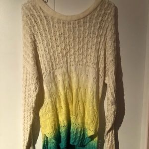 Ombré knit sweater white yellow and blue size large